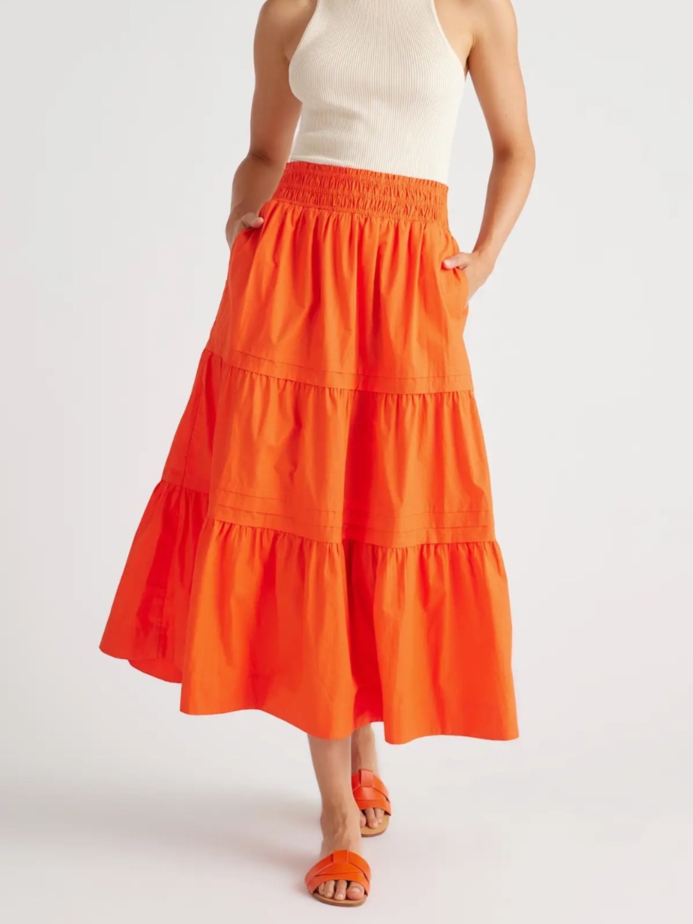 Quince 100% Organic Cotton Poplin Tiered Maxi Skirt Size S